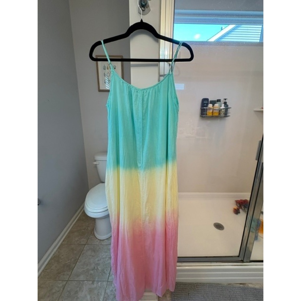 THML Women's Small 100% Cotton Pastel Tie Dye Maxi Dress Beach Vacation Boho